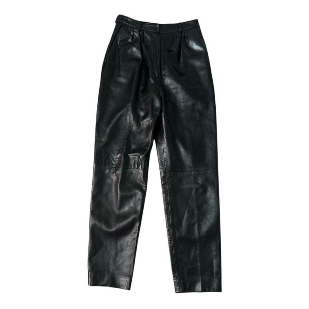 Siena Studio Womens Black Leather Flat Front Pockets Straight Ankle Pants Size 6